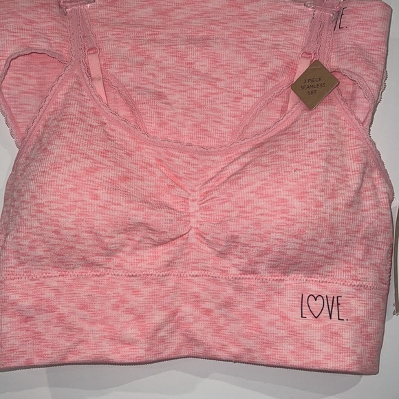 RAE Dunn Pink 3 Pieces Seamless Bralette And Panties Set Size  Large - Picture 6 of 13